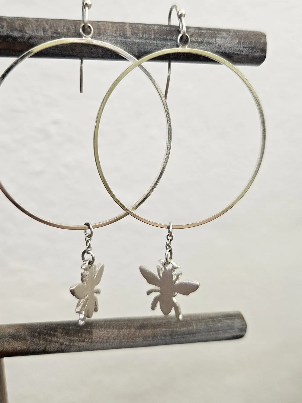 Silver Hoop Earrings with Dainty Bug Charms
